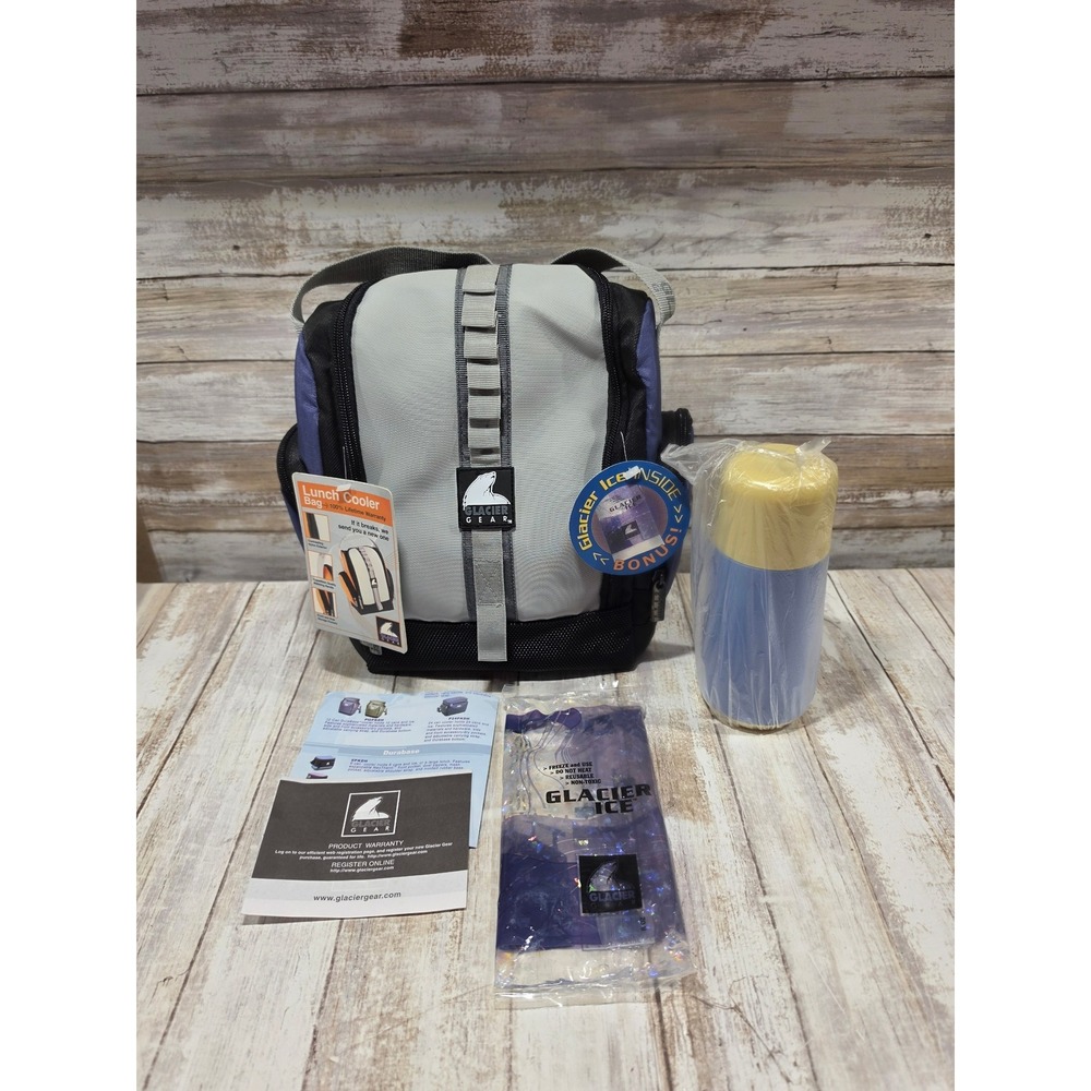 Glacier Gear Lunch Cooler Bag Blue Grey Insulated with Thermos and Ice Pack